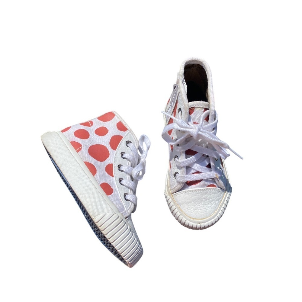 Authentic Burberry Red And White Kids High-Top Sneakers With Polka Dots Size 24